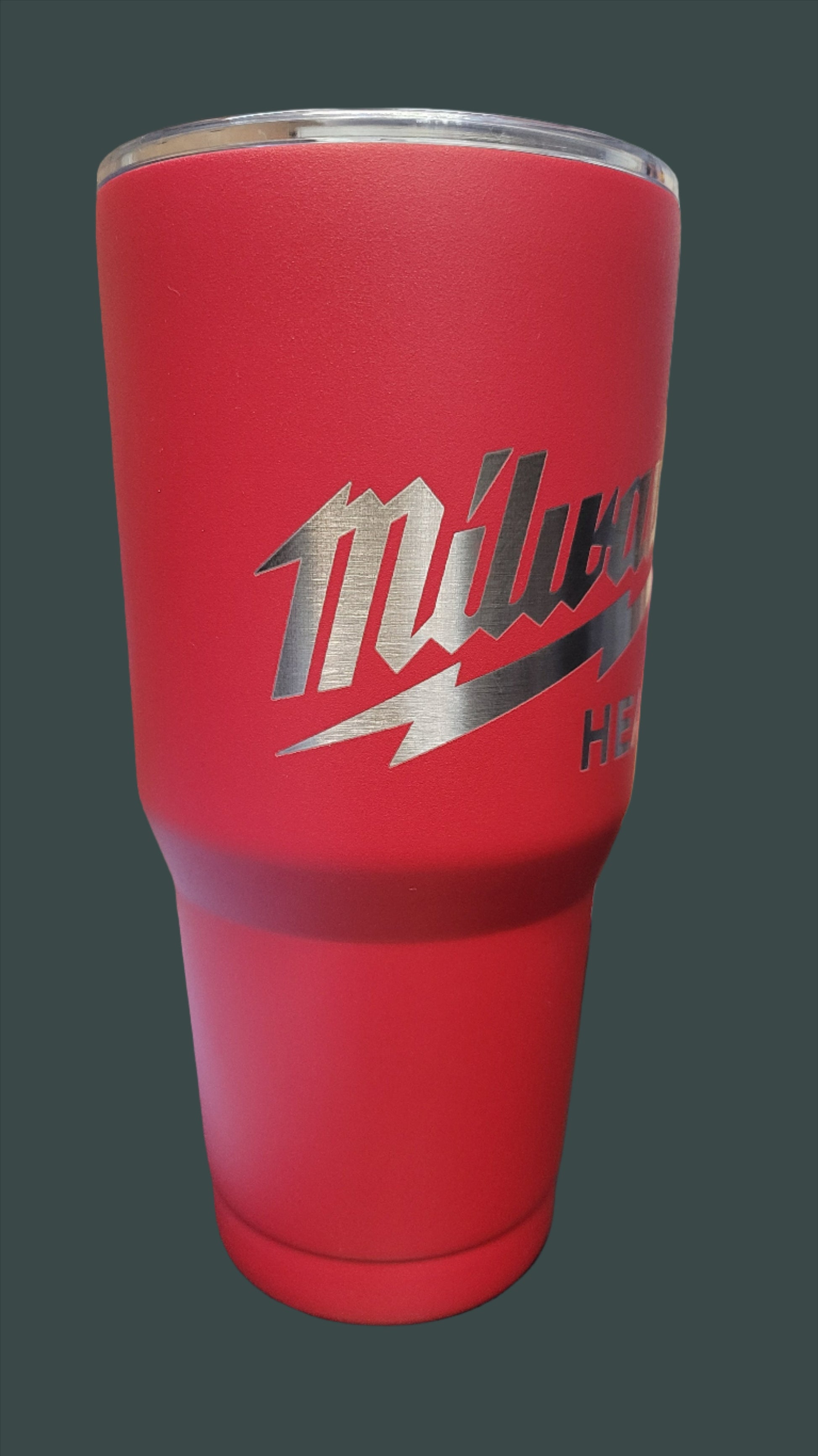 Milwaukee Heavy Duty Red laser engraved tumbler. This Makerflo 30 Oz Stainless Steel Powder Coated Tumbler is precision laser engraved and will keep your cold drinks cold or hot ones hot for long periods of time.