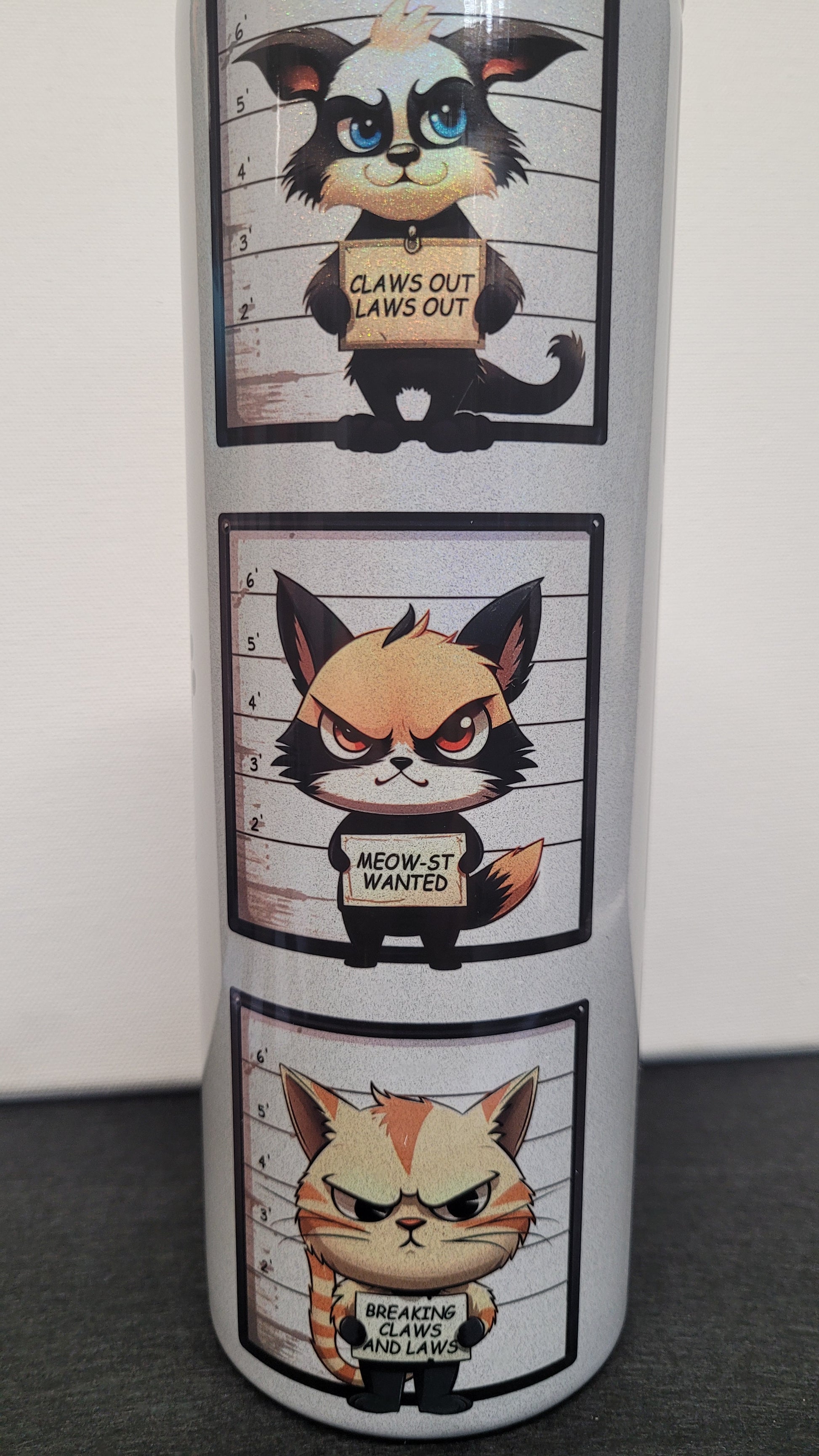 Handle Every Stressful Situation Like A Cat! If You Can't Chase It or Nap With It Just Knock It Off The Table. This tumbler really pops on our holographic 20 oz tumbler. Enjoy your favorite hot or cold beverage on the go and show off your style as you keep your drinks at the perfect temperature.