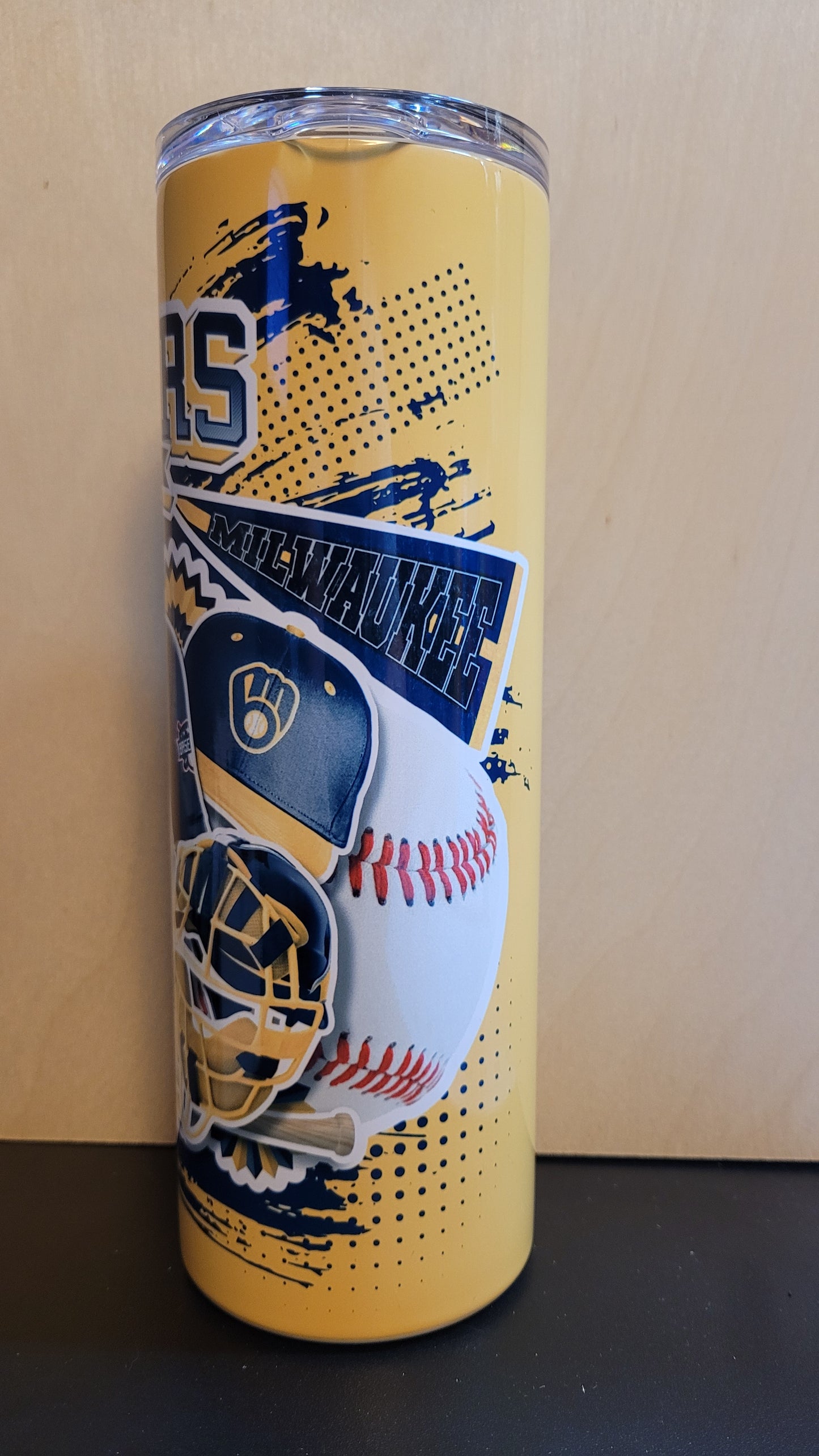 Baseball... America's Past Time. We present our new Sports Series to you with this Dingers All Day Brewers tumbler. Brewers colors with various images of your favorite team.