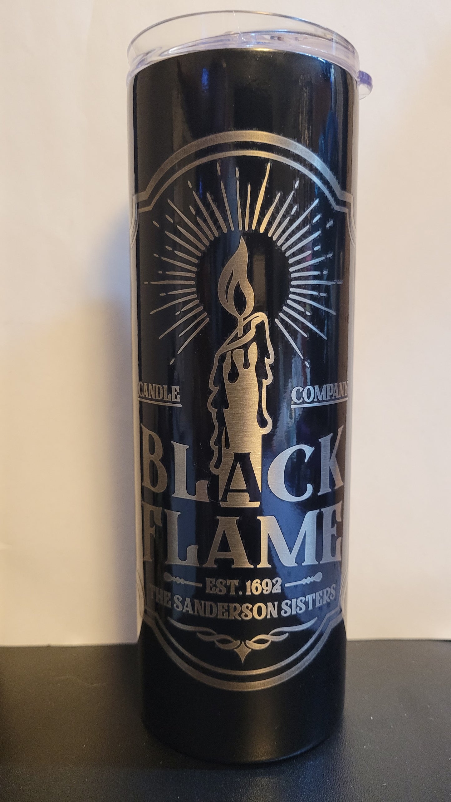 Tumbler 20 Oz Laser Engraved Black Flame