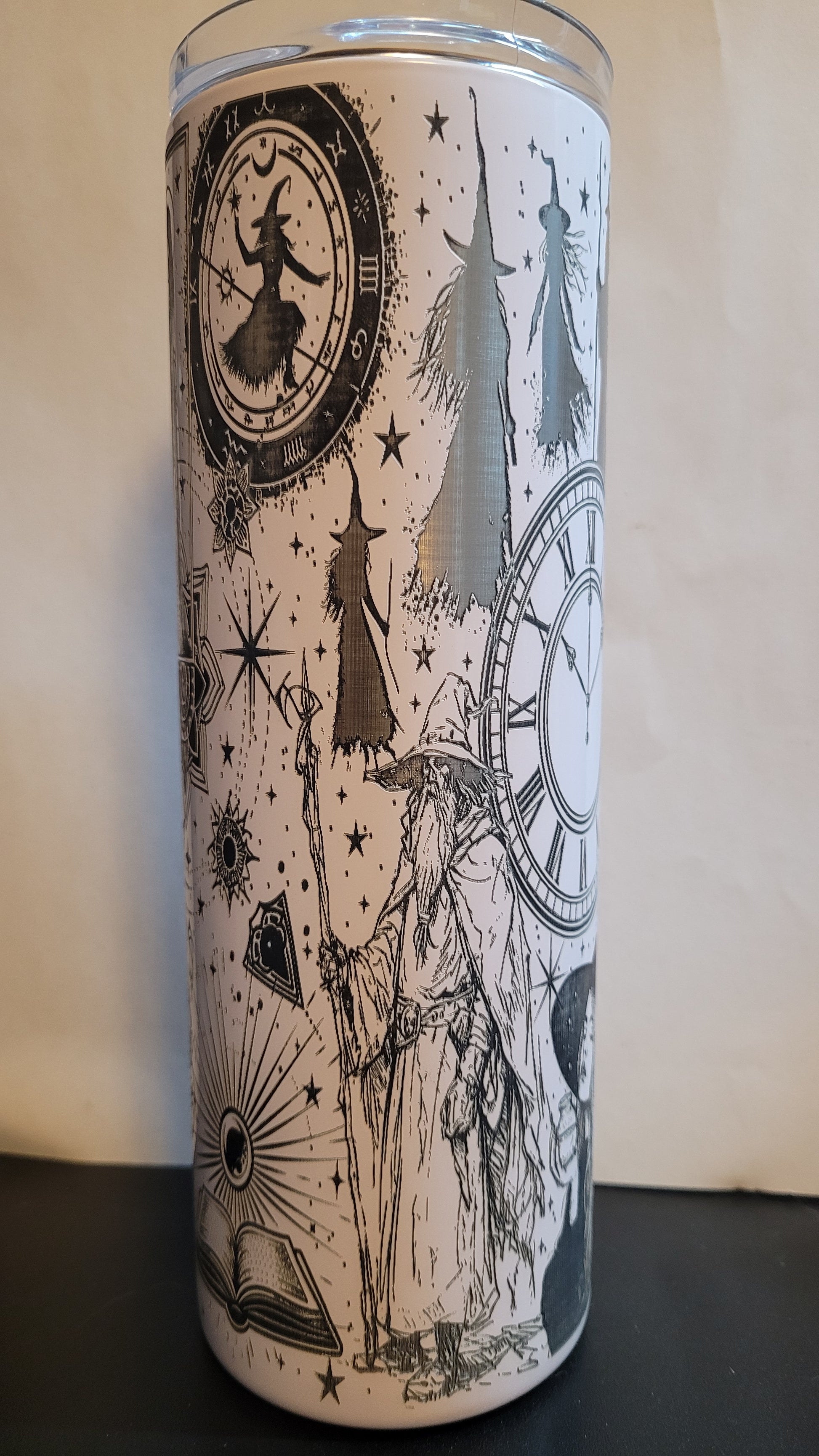 Witchy! Every inch of this tumbler scream Witch. A full wrap engrave on a white base and this one is sure to cast a spell on you. This Makerflo 20 Oz Stainless Steel Powder Coated Tumbler is precision laser engraved. Includes a silicone matching colored straw. Excellent insulating properties to keep your cold drinks cold or your hot ones hot.