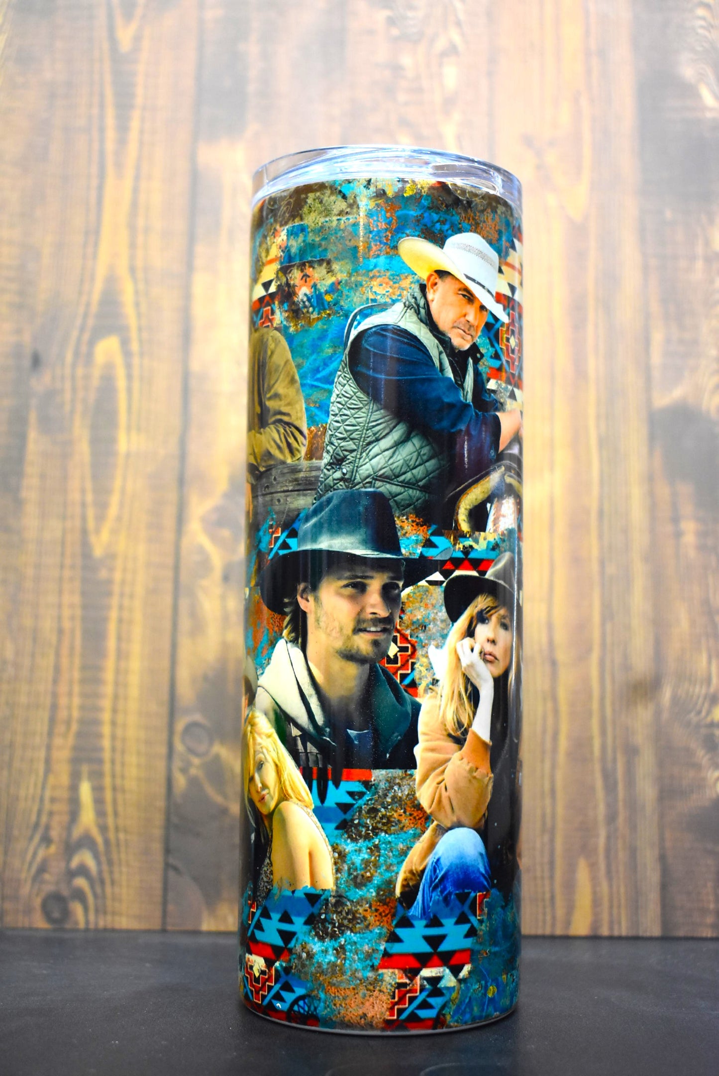 Dutton Ranch and all the characters from Yellowstone appear on this 20 oz Makerflo Stainless Steel tumbler that features a double-wall vacuum insulation to keep beverages cold for 24+ hours and warm for 8 hours. The tumbler also comes with a clear sliding classic lid and a clear straw, both of which are BPA-free.