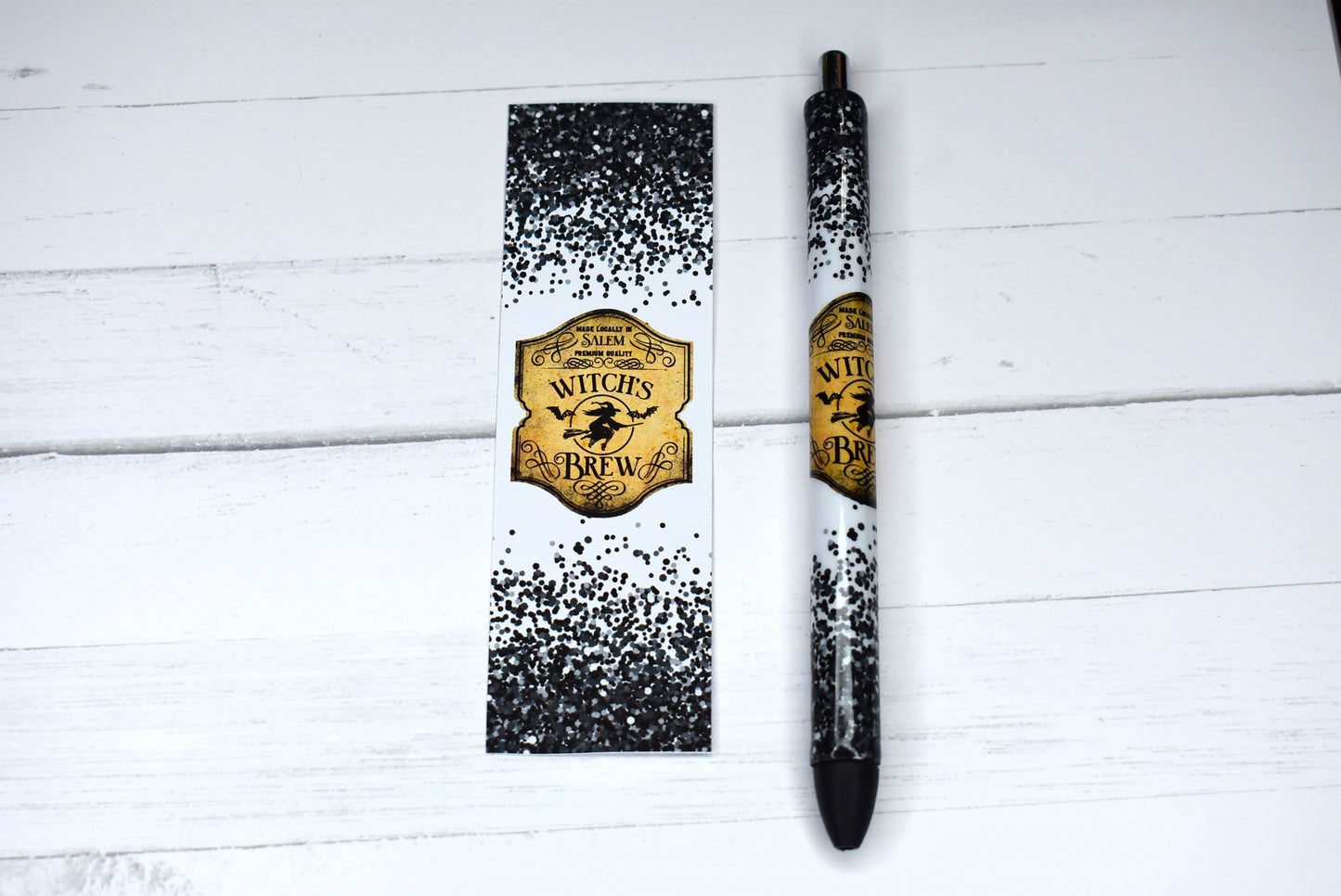 This Gel Pen has an Epoxy Resin finish with the image of a witch on her broom promoting Witch's Brew and comes with black ink and one extra black ink refill.