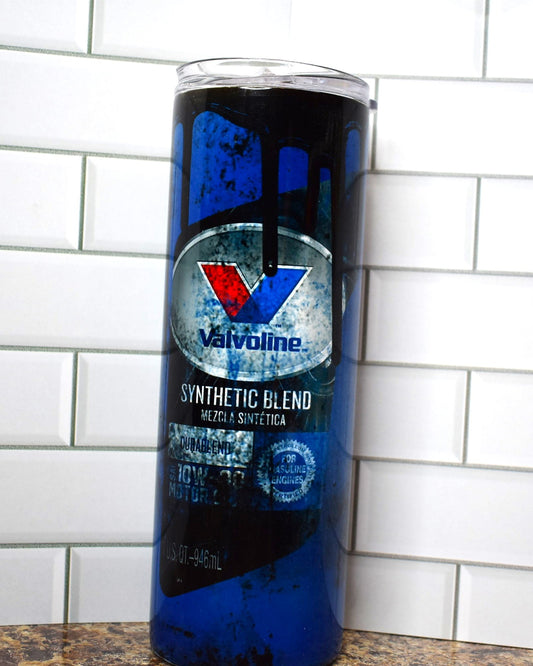 New to our line is our distressed finish look. Another one of our engine oil products....Valvoline Synthetic Blend. Great for the mechanic or any car enthusiast.