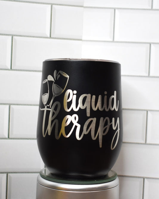 Introducing our 12 oz wine tumbler series! Therapy comes in all types and here it is in the Liquid Therapy format. If this tumbler doesn't put a smile on your face we are sure the wine will. Cheers. 