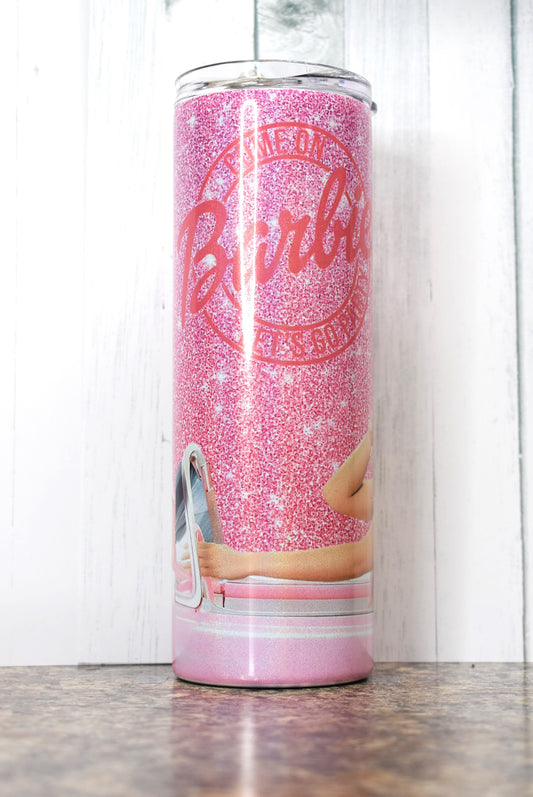 This 20oz Stainless Steel tumbler is all about Barbie. Let's Go Party with Barbie & Ken as they ride in the Barbie Mobile.