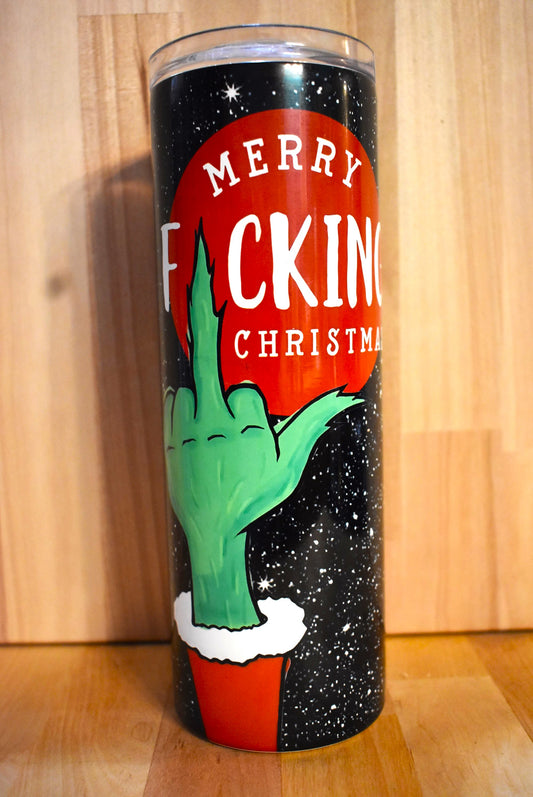 The classic Grinch design graces both sides of this 20oz stainless steel tumbler, featuring a grumpy middle finger on one side and a Merry Kissmyass on the other. Double-wall vacuum insulation ensures that beverages stay cold for 24+ hours and warm for 8 hours, with a sliding BPA-FREE lid and clear straw to complete the look. Share it with the special Bah Humbug person in your life.