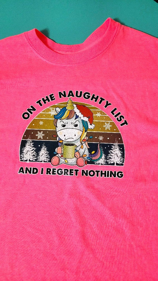 Many may wonder how something so adorable as a unicorn could ever make it to the naughty list. Though the reasons may remain a mystery, they are sure not to regret their mischievous actions. This T-Shirt is made with 5.3 oz. of 100% preshrunk cotton.