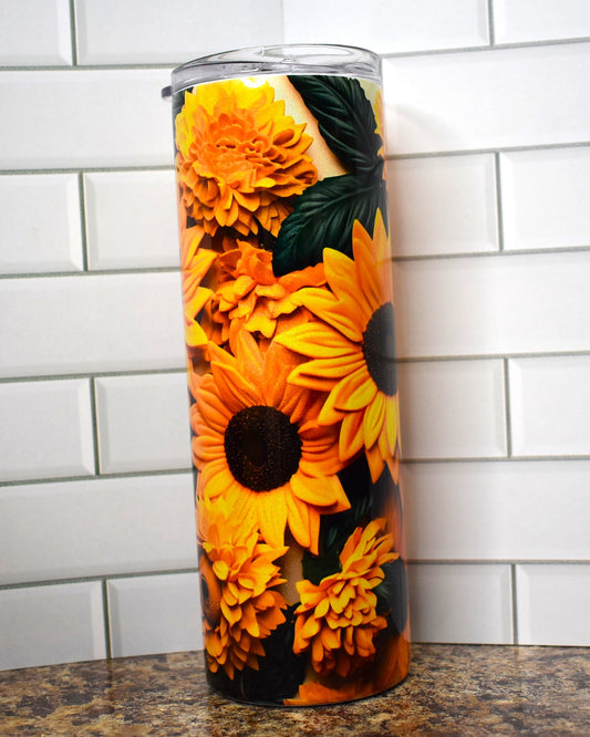 This tumbler is solid sunflowers that completely cover this tumbler in 3D. 