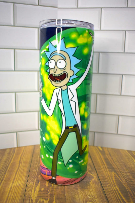This 20oz Stainless Steel tumbler features a vivid depiction of Rick and Morty, one of the most popular sci-fi animated series of our time.