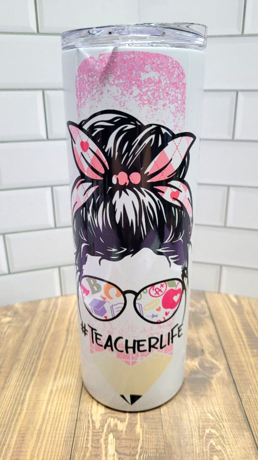 20 oz Stainless Steel Tumbler #Teacherlife That Iconic Gal Wearing Sunglasses With Pink Eraser Top Pencils 