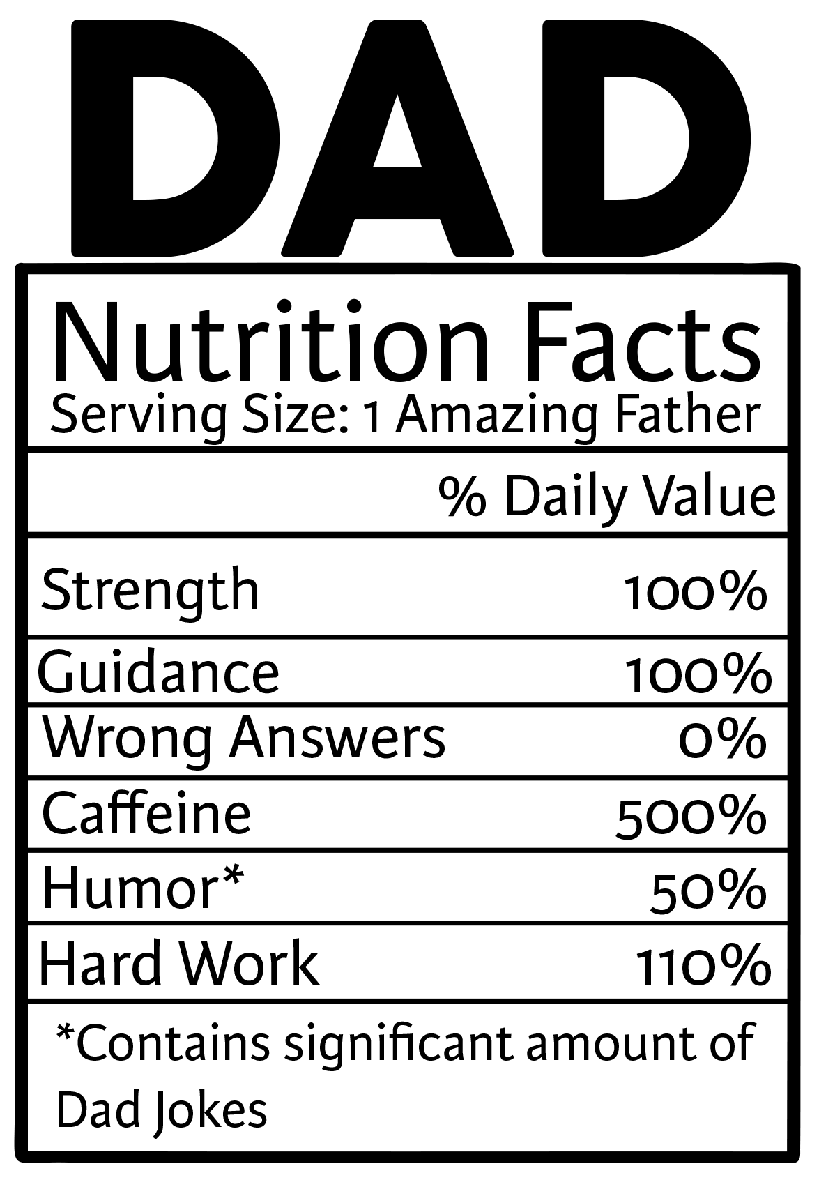 Ever Wanted To Know What Goes Into Making A Dad... This Simple Dad Tumbler Reveals All The Nutritional Facts Of  Being A Dad. This Tumbler Has a Dual Images Centered Perfectly 