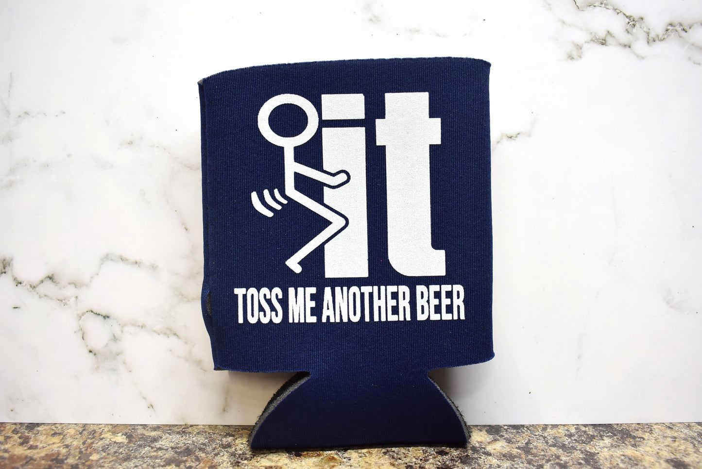 Can Koozie Blue Foam With Classic "F" It Image & Toss Me Another Beer