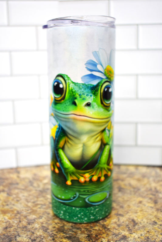 20 oz Stainless Steel Tumbler With A Cute Little Happy Frog To Brighten Your Day