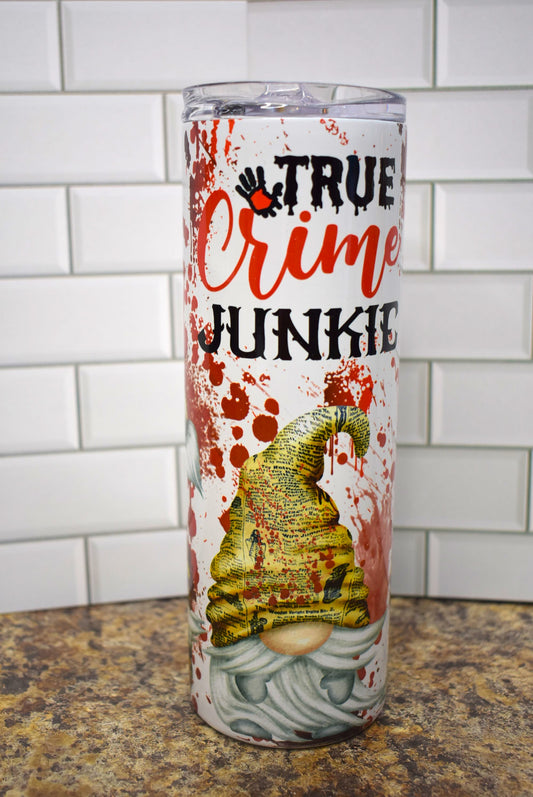 20 oz Stainless Steel Tumbler With True Crime Junkie Gnomes!