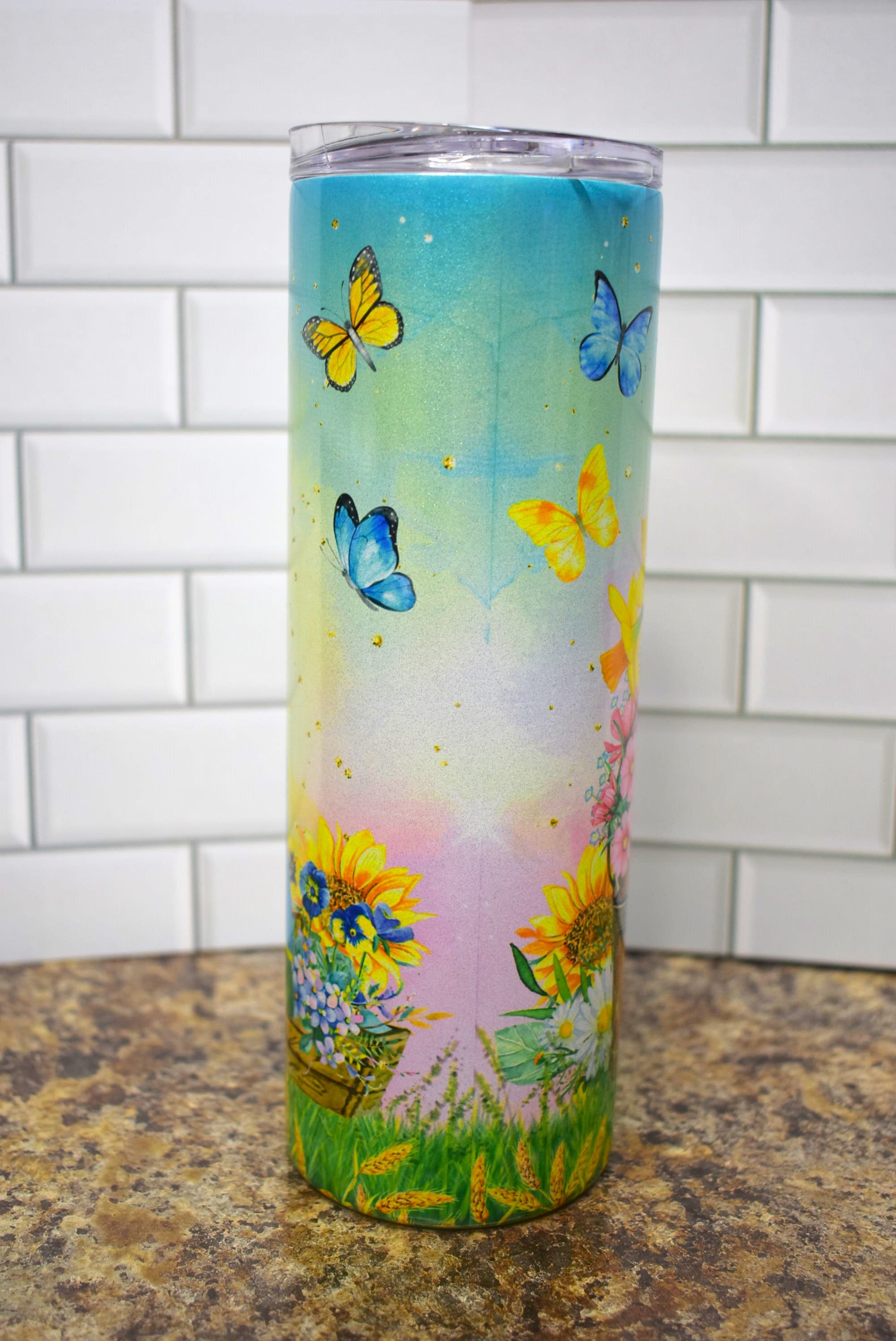 20 oz Stainless Steel Tumbler With A Cute Gnome Holding A Watering Can 